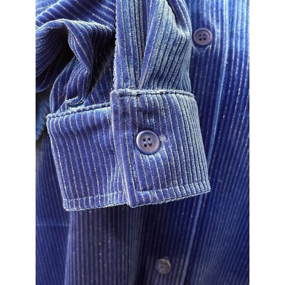 Soft Surroundings Shirt Women PXL Blue Textured Velvet Boyfriend Metallic Thread - Picture 6 of 11